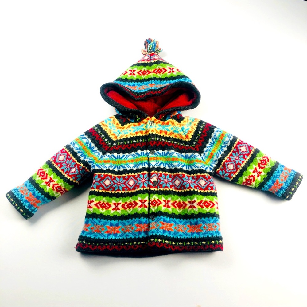 Vintage Baby Gap fair isle wool with fleece lining hooded jacket 2T